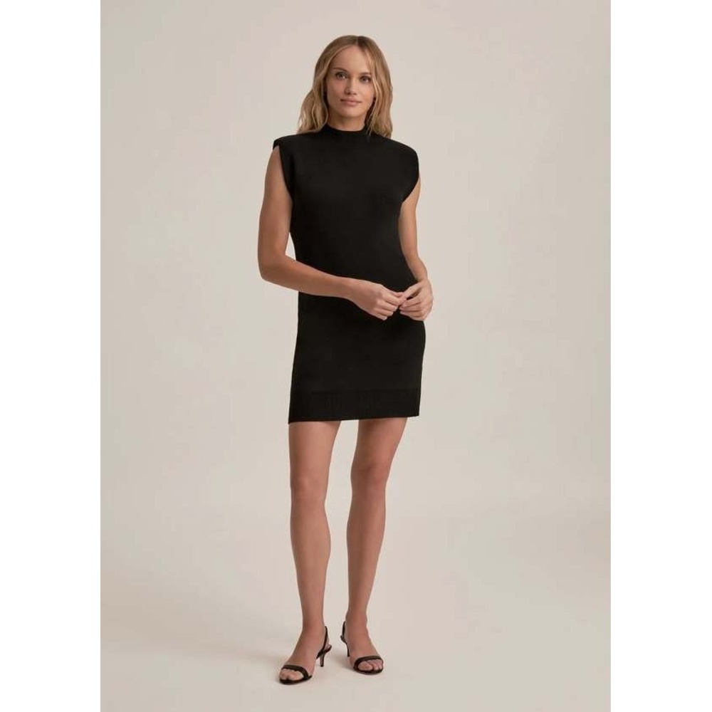 Favorite Daughter Black Mock Neck Padded Shoulder Sleeveless Sweater Mini Dres M